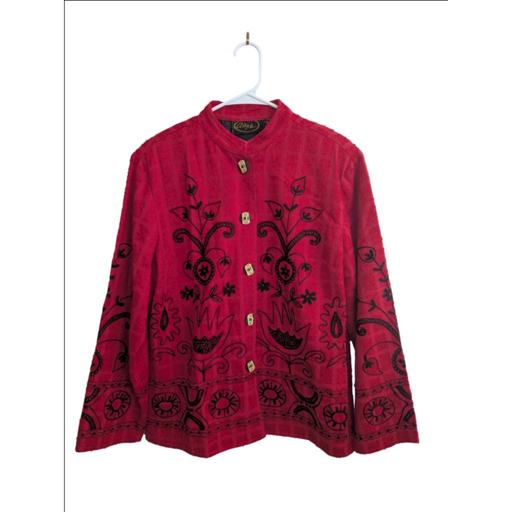 Women's Alex Kin Red & Black Embroidered Blazer PXL - Picture 2 of 6